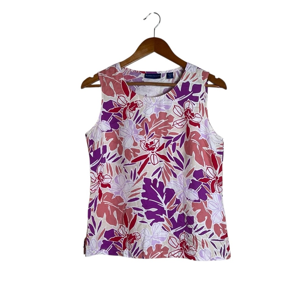 Karen Scott 100% silk patterned tank top. Size small